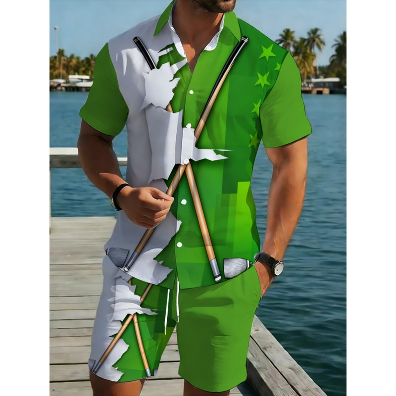 Summer Clothing Trends - Men's Lightweight Casual Green White Polyester