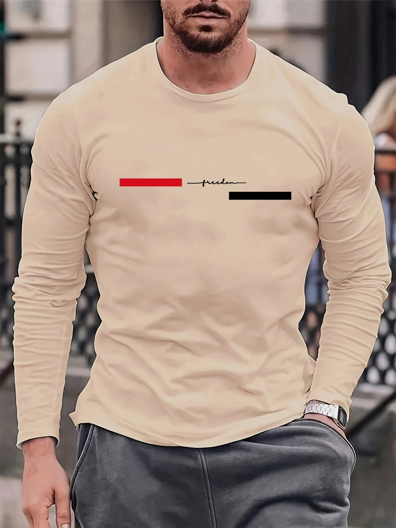 Red black Line men's long slee - Summer Clothing Trends 评论和价格