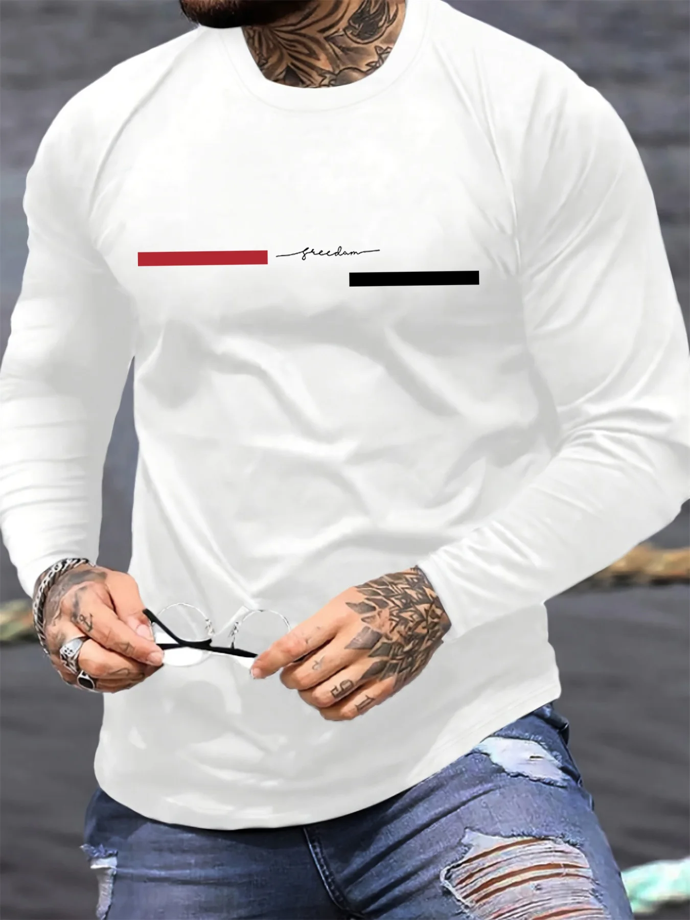 Red black Line men's long slee - Summer Clothing Trends 评论和价格