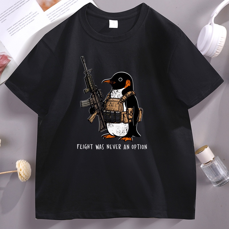 Tactical Penguin Print T-Shirt - Summer Clothing Options 评论和价格